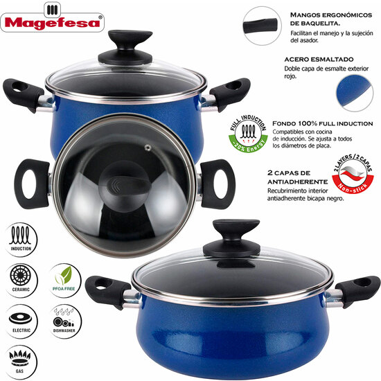 MAGEFESA COLECCIÓN PAULA - BATERÍA DE COCINA 10 PIEZAS. MATERIAL ACERO VITRIFICADO EXTERIOR AZUL. ANTIADHERENTE BICAPA, APTAS PARA TODO TIPO DE COCINAS, ESPECIAL INDUCCIÓN. 50% DE AHORRO ENERGÉTICO. image 2