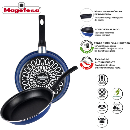 MAGEFESA COLECCIÓN PAULA - BATERÍA DE COCINA 10 PIEZAS. MATERIAL ACERO VITRIFICADO EXTERIOR AZUL. ANTIADHERENTE BICAPA, APTAS PARA TODO TIPO DE COCINAS, ESPECIAL INDUCCIÓN. 50% DE AHORRO ENERGÉTICO. image 4