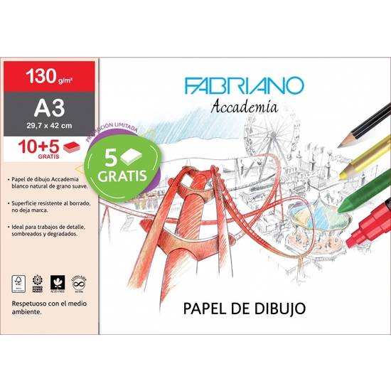 SOBRE 10+5 LÁMINAS DIBUJO A3 FABRIANO 130 GR  image 0