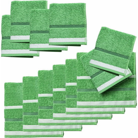 SET DE 12 TOALLAS (6 DE MANO DE 50X30CM + 6 DE BAÑO DE 90X50CM) 450GSM 100% ALGODÓN, VERDE CON RAYAS image 0