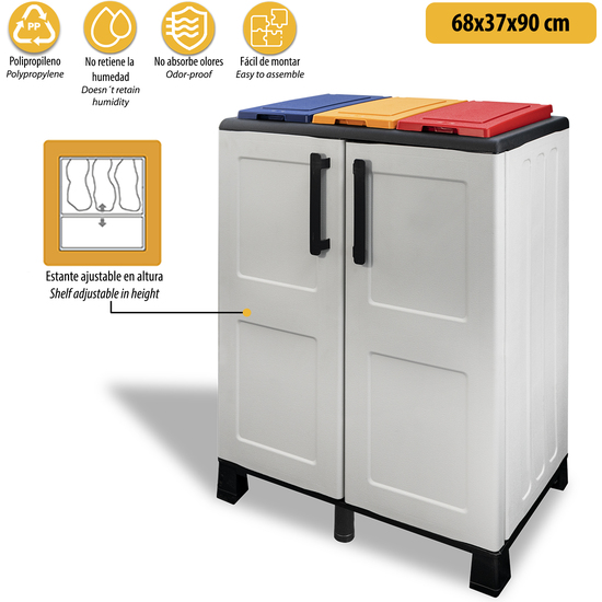 ARMARIO DE MEDIA ALTURA EN POLIPROPILENO DE LA LINEA ECO, PRÁCTICO PARA APROVECHAR AL MAXIMO EL ESPACIO, L 680 X P370 X H 900 MM image 2