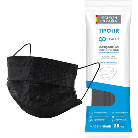 MASCARILLA QUIRÚRGICA NEGRA PACK DE 100 UNIDADES- FABRICADAS EN ESPAÑA image 0