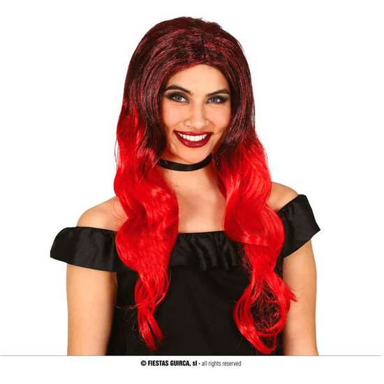 PELUCA MELENA NEGRA Y ROJA ADULTO image 0