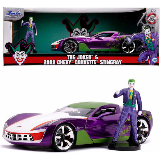 SET FIGURA + COCHE CHEVY CORVETTE STINGRAY 2009 JOKER DC COMICS image 0