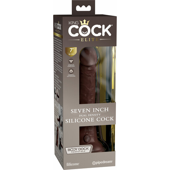 7 INCH 2 DENSITY SILICONE COCK - BROWN image 1
