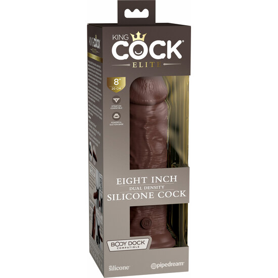 8 INCH 2 DENSITY SILICONE COCK - BROWN image 1