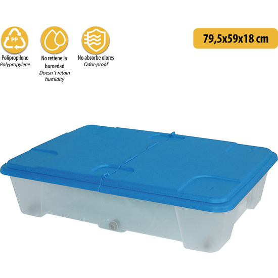 CAJA MULTIUSOS DE PLÁSTICO CON FONDO TRANSPARENTE Y TAPA AZUL L795X590XH180 MM. image 2