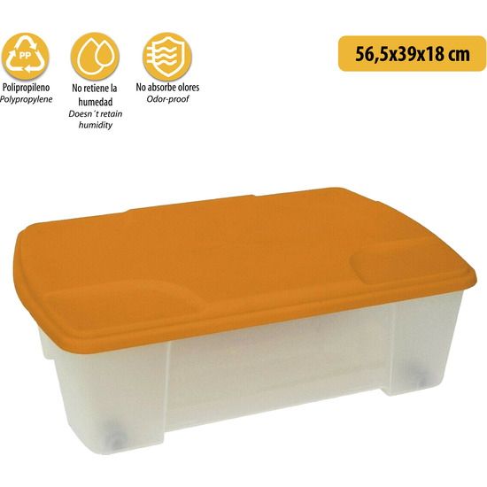 CAJA MULTIUSOS DE PLÁSTICO CON FONDO TRANSPARENTE Y LA TAPA NARANJA L565X390XH180 MM. image 2