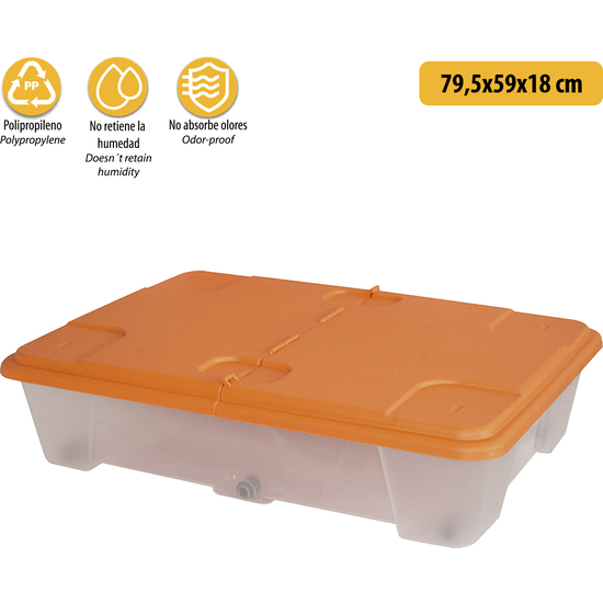 CAJA MULTIUSOS DE PLÁSTICO CON FONDO TRANSPARENTE Y LA TAPA NARANJA L795X590XH180 MM. image 2