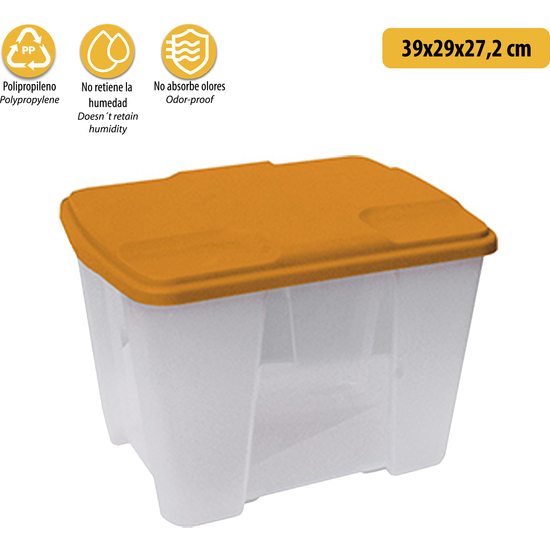 CAJA DE PLÁSTICO MUTLIUSE CON FONDO TRANSPARENTE Y LA TAPA NARANJA L390X290XH272 MM. image 2