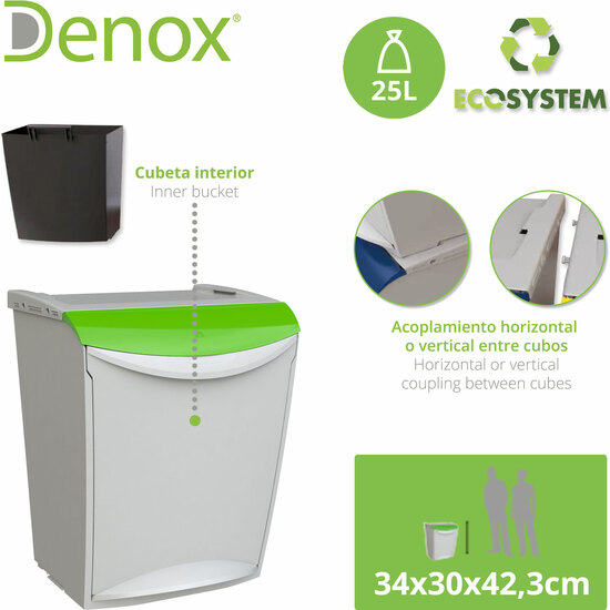 PACK RECICLAJE ECOSYSTEM SISTEMA MODULAR DE RECICLAJE: 125 LITROS TOTALES EN 5 CONTENEDORES EN COLORES image 1