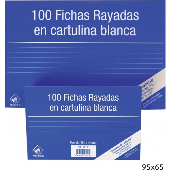 PACK 100 FICHAS CARTULINA RAYADA 95X65 Nº1 image 0