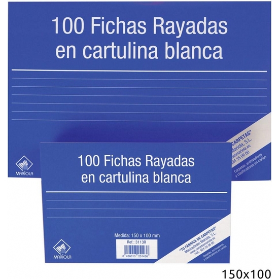 PACK 100 FICHA CARTULINA RAYADA 150X100 Nº3 image 0