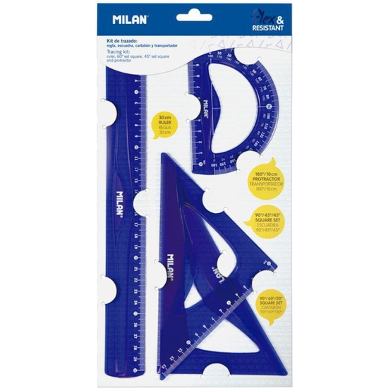 JUEGO DIBUJO MILÁN FLEXIBLE AZUL 4 PIEZAS REGLA 30 image 0