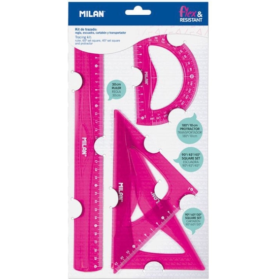 JUEGO DIBUJO MILÁN FLEXIBLE ROSA 4 PIEZAS REGLA 30 image 0