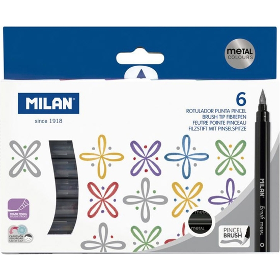 CAJA 6 ROTULADORES PUNTA PINCEL MILÁN METALIZADOS image 0