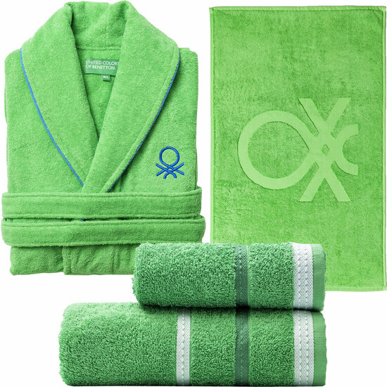 SET DE TEXTIL DE BAÑO BENETTON VERDE: ALBORNOZ L/XL 360GSM, SET DE 2 TOALLAS (50X30CM + 90X50CM) 450GSM, Y ALFOMBRA DE BAÑO 50X80CM 750GSM, 100% ALGODÓN image 0