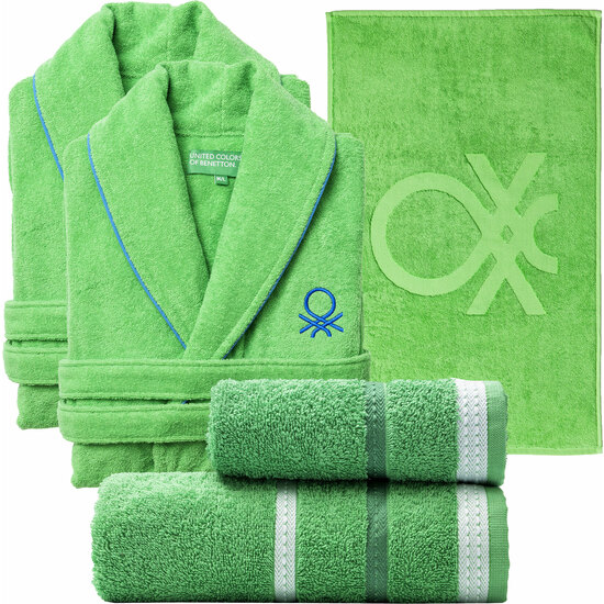 SET DE TEXTIL DE BAÑO BENETTON VERDE: 2XALBORNOZ M/L 360GSM, SET DE 2 TOALLAS (50X30CM + 90X50CM) 450GSM, Y ALFOMBRA DE BAÑO 50X80CM 750GSM, 100% ALGODÓN image 0