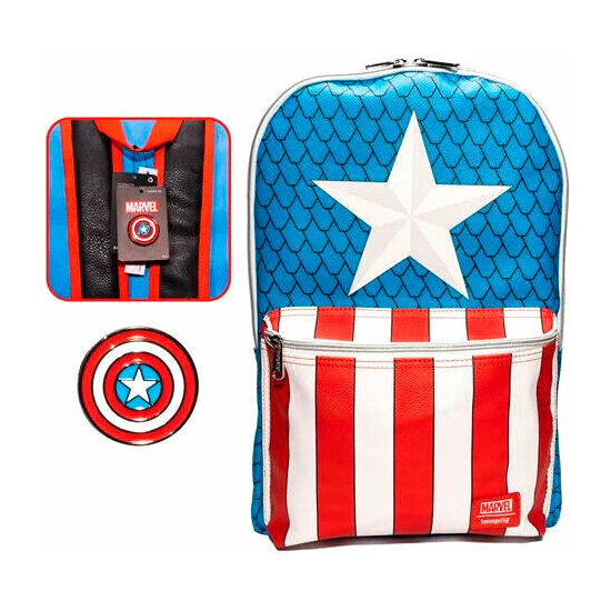 MOCHILA + PIN CAPITAN AMERICA MARVEL LOUNGEFLY 45CM image 0