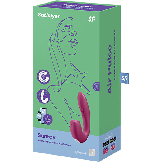 SATISFYER SUNRAY INSERTABLE DOUBLE AIR PULSE VIBRATOR - BERRY image 1