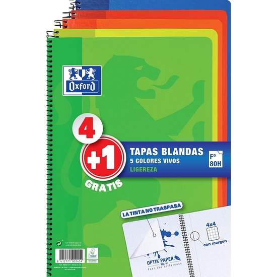 OXFORD PACK 5 BLOCS TAPA CARTÓN FOLIO 80 CN image 0