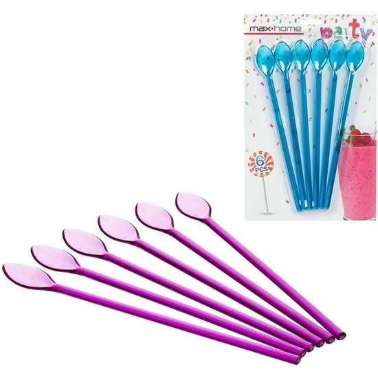 SET 6 CUCHARAS LARGAS PLÁSTICO COLORES 23 CM 4 COL image 0