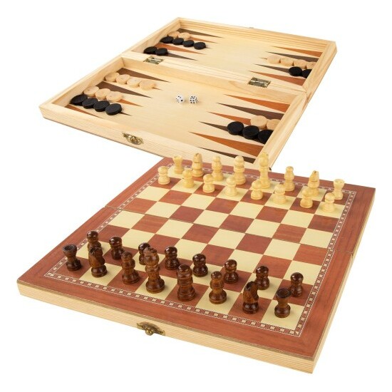 SET AJEDREZ DAMAS Y BACKGAMON MADERA EN ESTUCHE 30X15X5 image 0