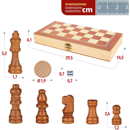 SET AJEDREZ DAMAS Y BACKGAMON MADERA EN ESTUCHE 30X15X5 image 2
