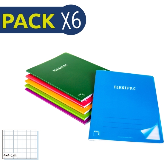 PACK 6 CUADERNO FLEXIPAC A5 90 GR 48 HOJAS CUADRÍCULA 4X4  image 0