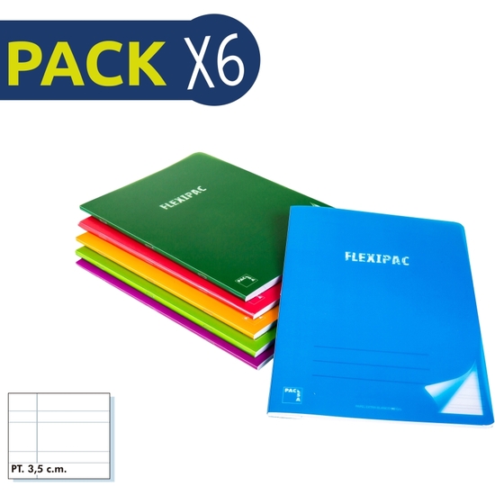 PACK 6 CUADERNO FLEXIPAC A5 90 GR 48 HOJAS PAUTA 3,5  image 0