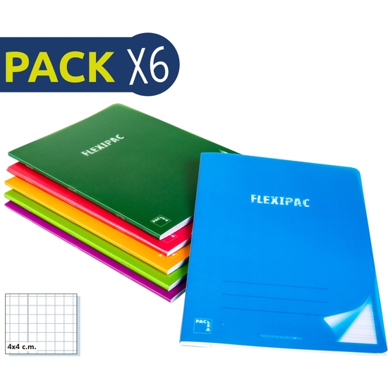 PACK 6 CUADERNO FLEXIPAC A4 90 GR 48 HOJAS CUADRÍCULA 4X4  image 0