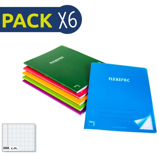 PACK 6 CUADERNO FLEXIPAC A5 90 GR 48 HOJAS MILIMETRADO image 0