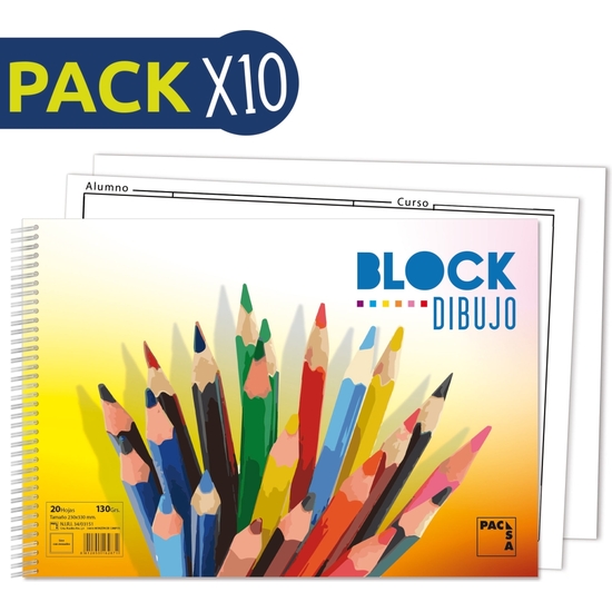 PACK 10 BLOC DIBUJO FOLIO LISO 20 HOJAS 130 GR. image 0