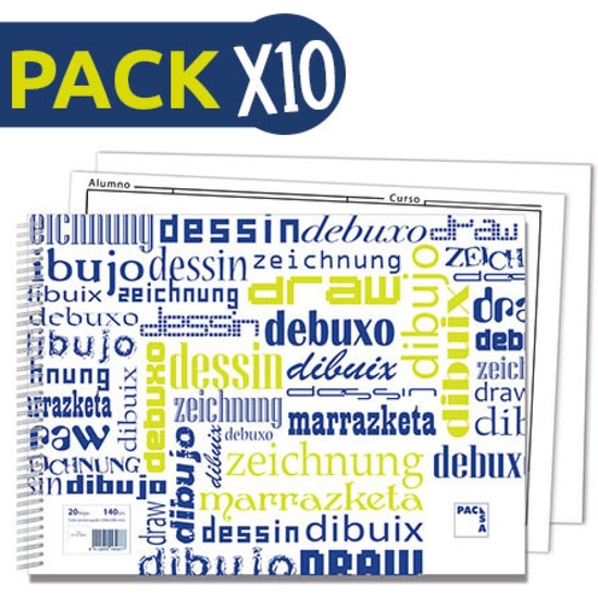 PACK 10 BLOC DIBUJO FOLIO PROLONGADO TAPA PLÁSTICO LISO 140 GR image 0