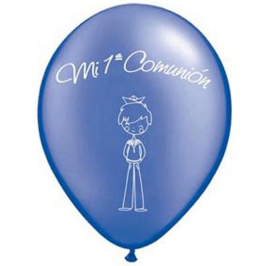 PACK 12 GLOBOS DECORADOS COMUNIÓN AZUL image 0