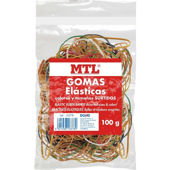 BOLSA 100G. GOMAS ELÁSTICAS TAMAÑOS SURTIDOS image 0