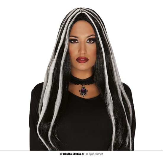 PELUCA BRUJA NEGRA CON MECHA BLANCA image 0