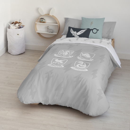 FUNDA NÓRDICA CON BOTONES 100% ALGODÓN MODELO HOGWARTS SHIELDS PARA CAMA DE 80 (140X200 CM.) image 0