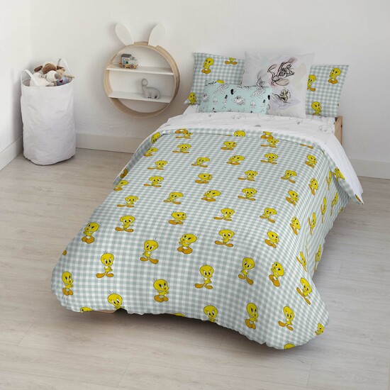 FUNDA NÓRDICA CON BOTONES 100% ALGODÓN MODELO TWEETY VICHY PARA CAMA DE 80 (140X200 CM.) image 0