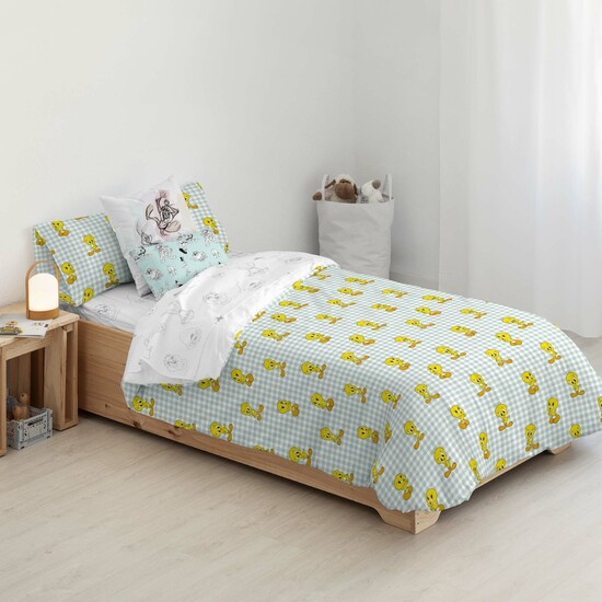 FUNDA NÓRDICA CON BOTONES 100% ALGODÓN MODELO TWEETY VICHY PARA CAMA DE 80 (140X200 CM.) image 1