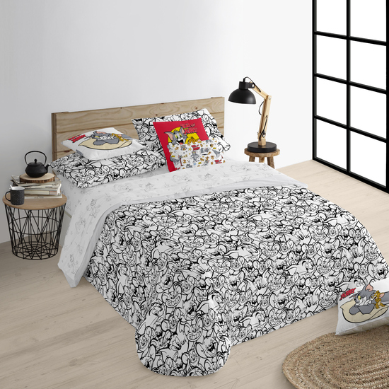 FUNDA NÓRDICA CON BOTONES 100% ALGODÓN MODELO TOM & JERRY BLACK & WITHE PARA CAMA DE 80 (140X200 CM.) image 1