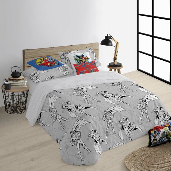 FUNDA NÓRDICA CON BOTONES 100% ALGODÓN MODELO SUPERMAN GREY PARA CAMA DE 80 (140X200 CM.) image 1