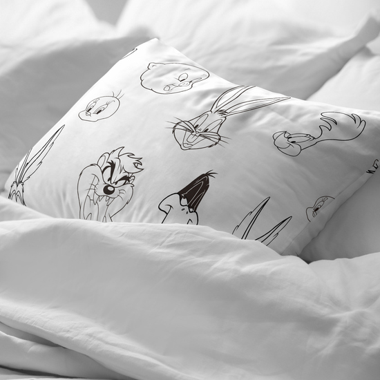 FUNDA DE ALMOHADA 100% ALGODÓN MODELO LOONEY B&W DE 50X80CM. image 1