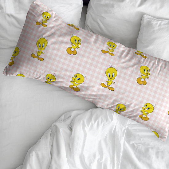 FUNDA DE ALMOHADA 100% ALGODÓN TWEETY VICHY PINK CAMA DE 90. image 1