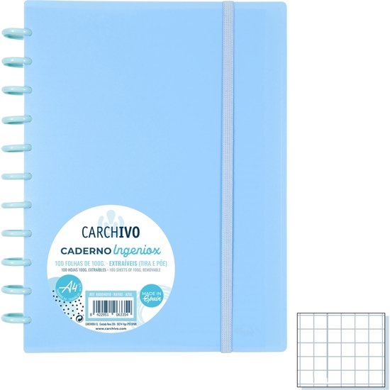 CUADERNO INGENIOX A4 AZUL PASTEL 100 HJ CUADRÍCULA image 0