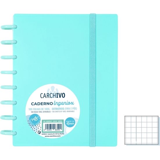 CUADERNO INGENIOX A5 MENTA PASTEL 100 HJ CUADRÍCULA image 0