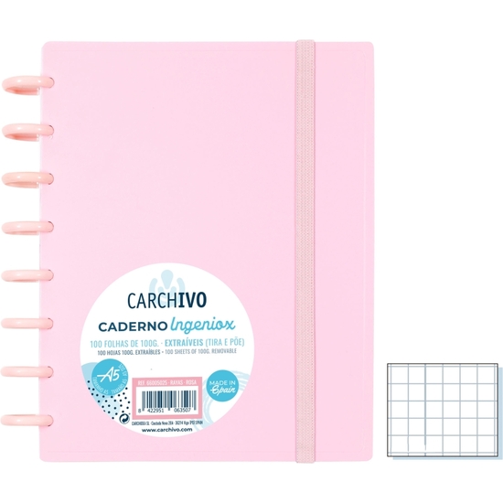 CUADERNO INGENIOX A5 ROSA PASTEL 100 HJ CUADRÍCULA image 0