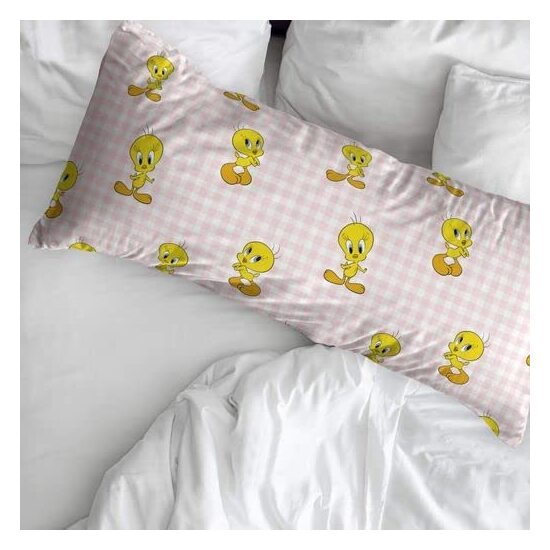 FUNDA DE ALMOHADA 100% ALGODÓN MODELO TWEETY VICHY PINK DE 105 CM. image 1