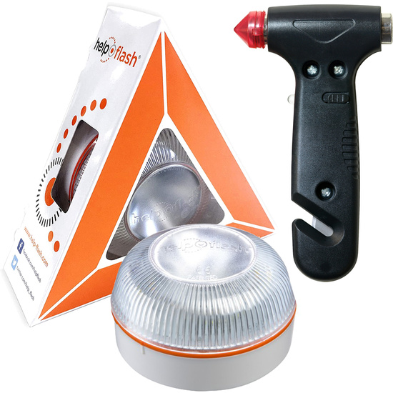 HELP FLASH - LUZ DE EMERGENCIA AUTÓNOMA PRESEÑALIZACIÓN DE PELIGRO Y LINTERNA, HOMOLOGADA, NORMATIVA DGT, V16, ACTIVACIÓN AUTOMÁTICA + MARTILLO DE SEGURIDAD PORTÁTIL DE EMERGENCIA image 0