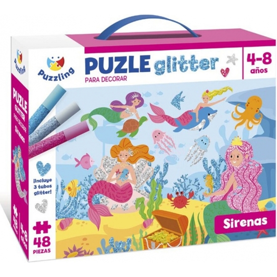 PUZZLE DOBLE 2X48 SIRENAS GLITTER image 0